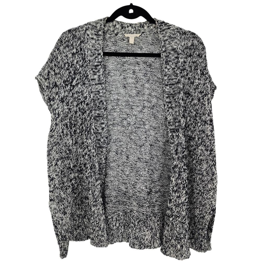Eileen Fisher Sleeveless Open Knit Linen Blend Cardigan Black White Size Small - Picture 1 of 4